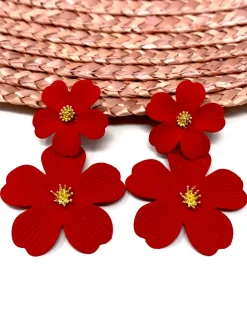 Feversave Pendientes Flores Rojas