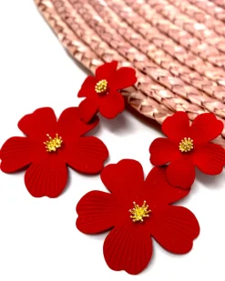 Feversave Pendientes Flores Rojas